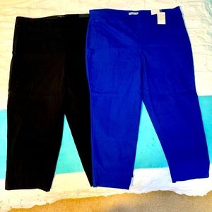 NWT Set of 2 Pair Plus Size Dalia Pull On Ankle Length Pants Black Colbalt Blue
